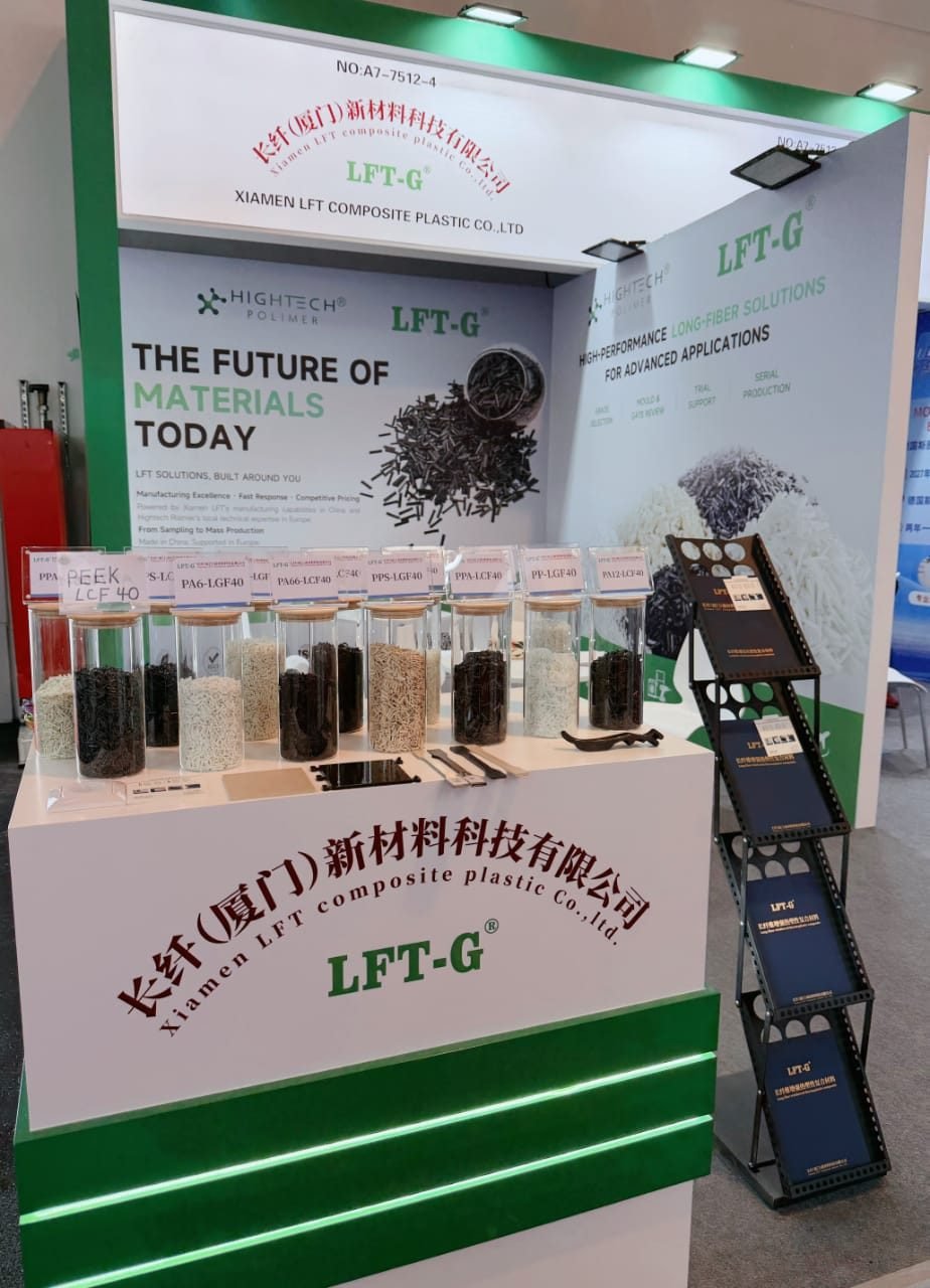 Long-fiber pellet samples at the Fakuma 2026 stand